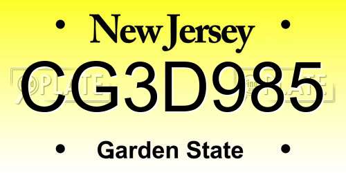CG3D985 New Jersey License Plate