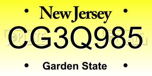 CG3Q985 New Jersey License Plate
