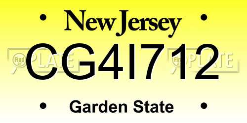CG4I712 New Jersey License Plate