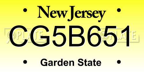 CG5B651 New Jersey License Plate
