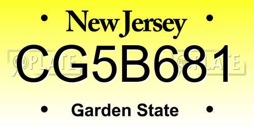 CG5B681 New Jersey License Plate