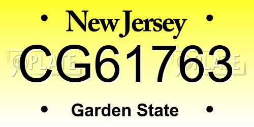 CG61763 New Jersey License Plate