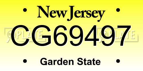 CG69497 New Jersey License Plate