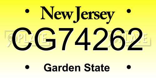 CG74262 New Jersey License Plate