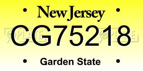 CG75218 New Jersey License Plate