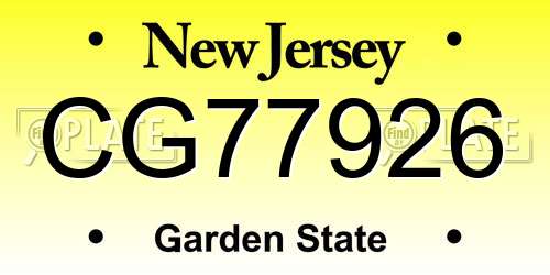 CG77926 New Jersey License Plate