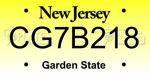 CG7B218 New Jersey License Plate