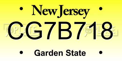 CG7B718 New Jersey License Plate