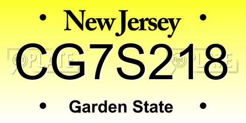 CG7S218 New Jersey License Plate