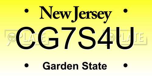CG7S4U New Jersey License Plate