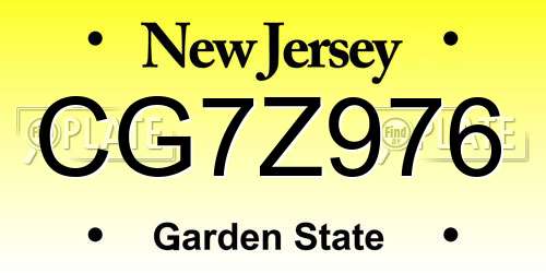 CG7Z976 New Jersey License Plate