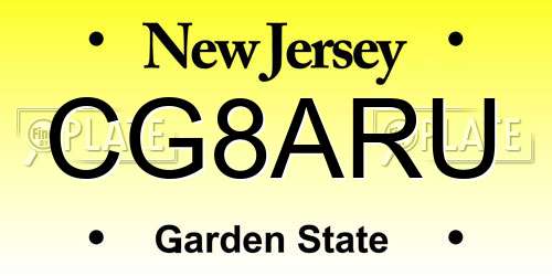 CG8ARU New Jersey License Plate