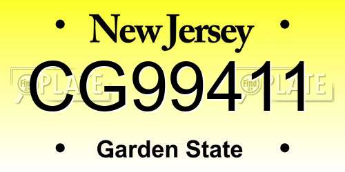CG99411 New Jersey License Plate