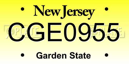 CGE0955 New Jersey License Plate