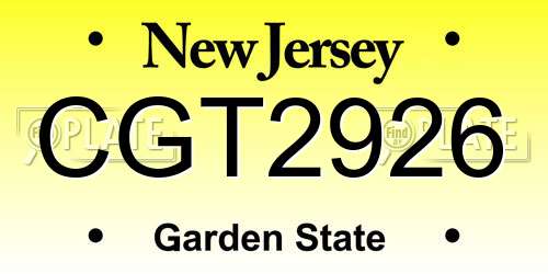 CGT2926 New Jersey License Plate