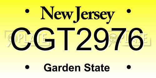 CGT2976 New Jersey License Plate