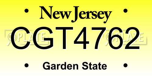 CGT4762 New Jersey License Plate