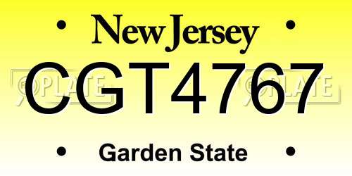 CGT4767 New Jersey License Plate