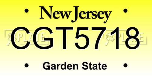 CGT5718 New Jersey License Plate