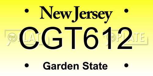 CGT612 New Jersey License Plate