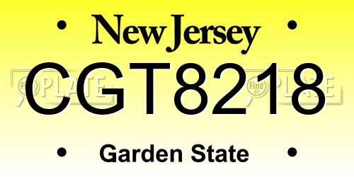 CGT8218 New Jersey License Plate