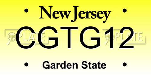 CGTG12 New Jersey License Plate