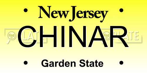 CHINAR New Jersey License Plate