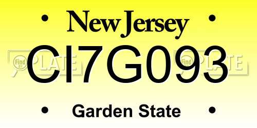 CI7G093 New Jersey License Plate