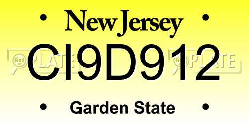 CI9D912 New Jersey License Plate