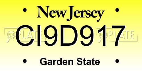 CI9D917 New Jersey License Plate