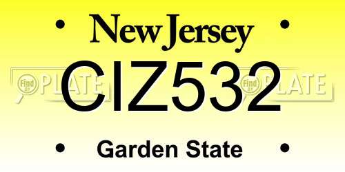 CIZ532 New Jersey License Plate