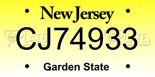 CJ74933 New Jersey License Plate
