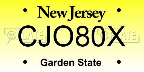 CJO80X New Jersey License Plate
