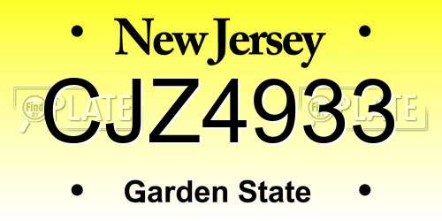 CJZ4933 New Jersey License Plate