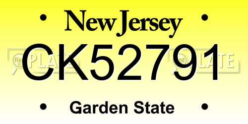 CK52791 New Jersey License Plate