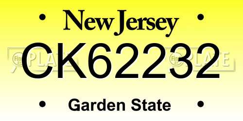 CK62232 New Jersey License Plate