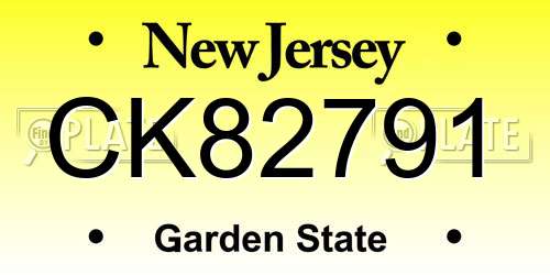 CK82791 New Jersey License Plate