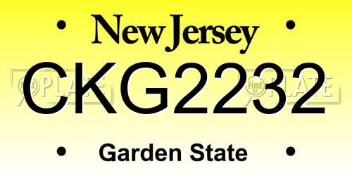 CKG2232 New Jersey License Plate