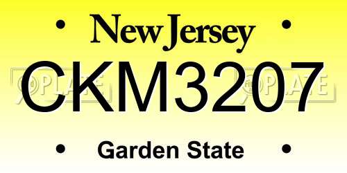 CKM3207 New Jersey License Plate