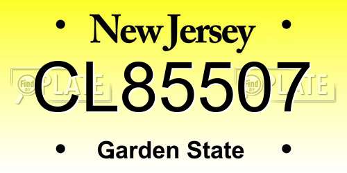 CL85507 New Jersey License Plate