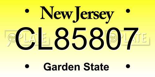CL85807 New Jersey License Plate
