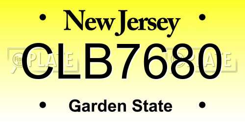 CLB7680 New Jersey License Plate