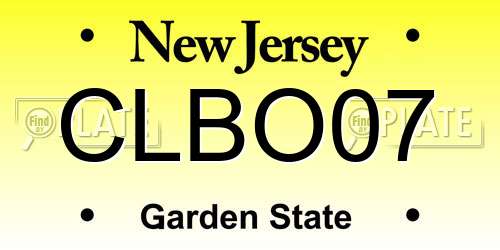 CLBO07 New Jersey License Plate