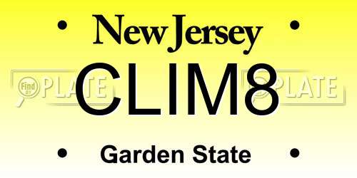 CLIM8 New Jersey License Plate