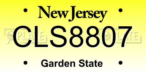 CLS8807 New Jersey License Plate