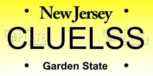 CLUELSS New Jersey License Plate