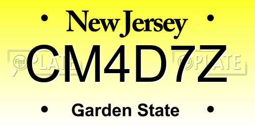 CM4D7Z New Jersey License Plate
