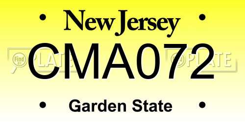 CMA072 New Jersey License Plate