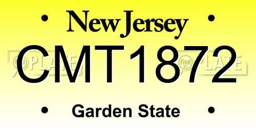 CMT1872 New Jersey License Plate