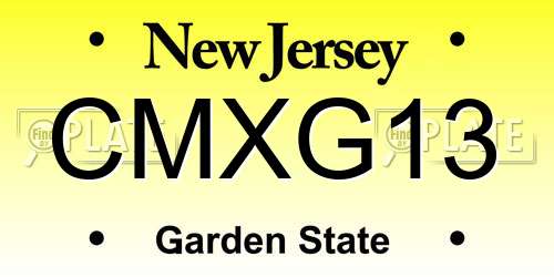 CMXG13 New Jersey License Plate
